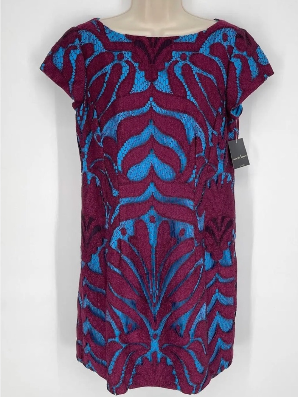 Nanette Lepore Mulberry 100% Silk Lining Lace Dress Purple & Blue